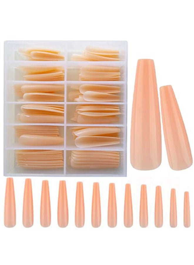 LuckForever 120pc XL Coffin False Nails Colored Beige Press on Nail Extra Long Ballerina Nail Art Tips Full Cover 12 Sizes Manicure DIY Decor for Women Kids Girls - Image 4