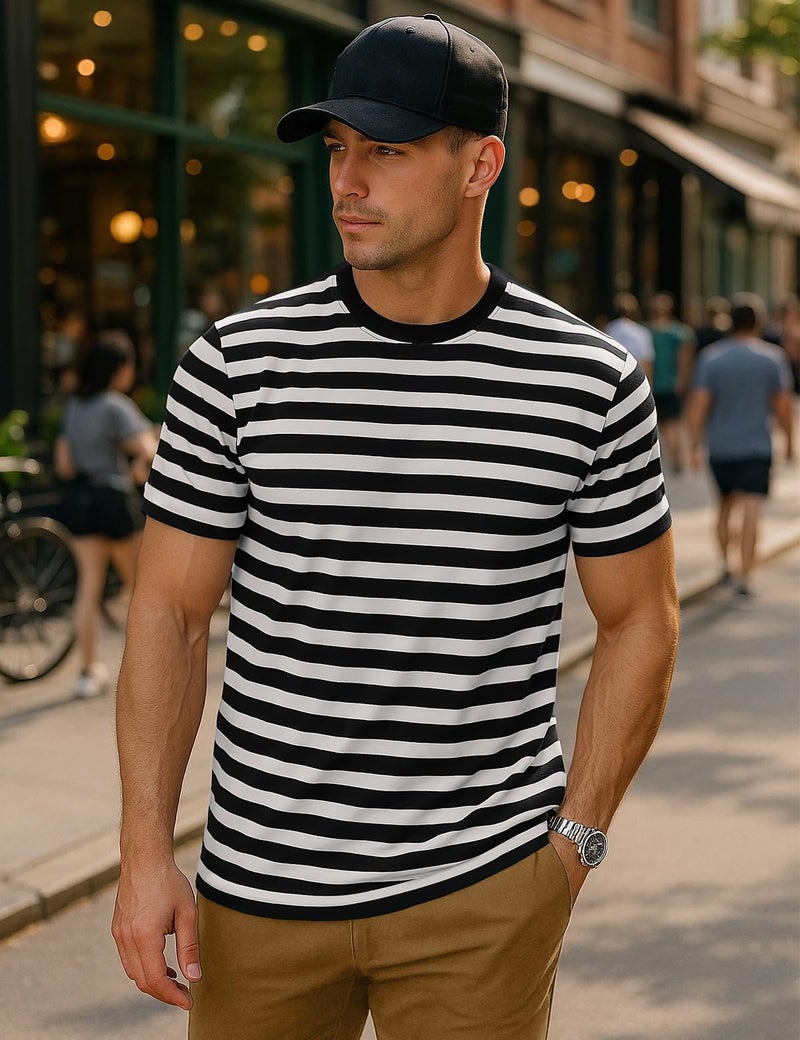 Zengjo Black and White Striped Shirt Men(M,Black&White WD) - Image 3