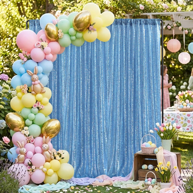 SoarDream Light Blue Sequin Backdrop Curtains,2 Panels 2FTx8FT Glitter Curtain Backdrop Party Decorations Background Drapes for Wedding Birthday Anniversary Graduation Photo Booth Decor - Image 2