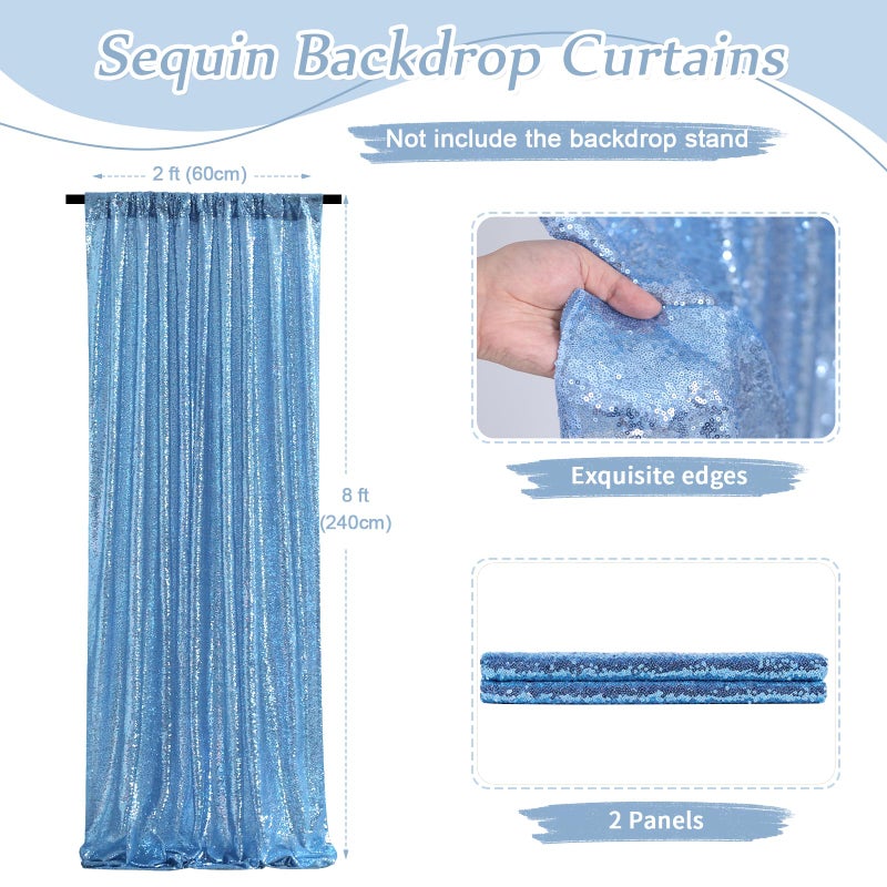 SoarDream Light Blue Sequin Backdrop Curtains,2 Panels 2FTx8FT Glitter Curtain Backdrop Party Decorations Background Drapes for Wedding Birthday Anniversary Graduation Photo Booth Decor - Image 4