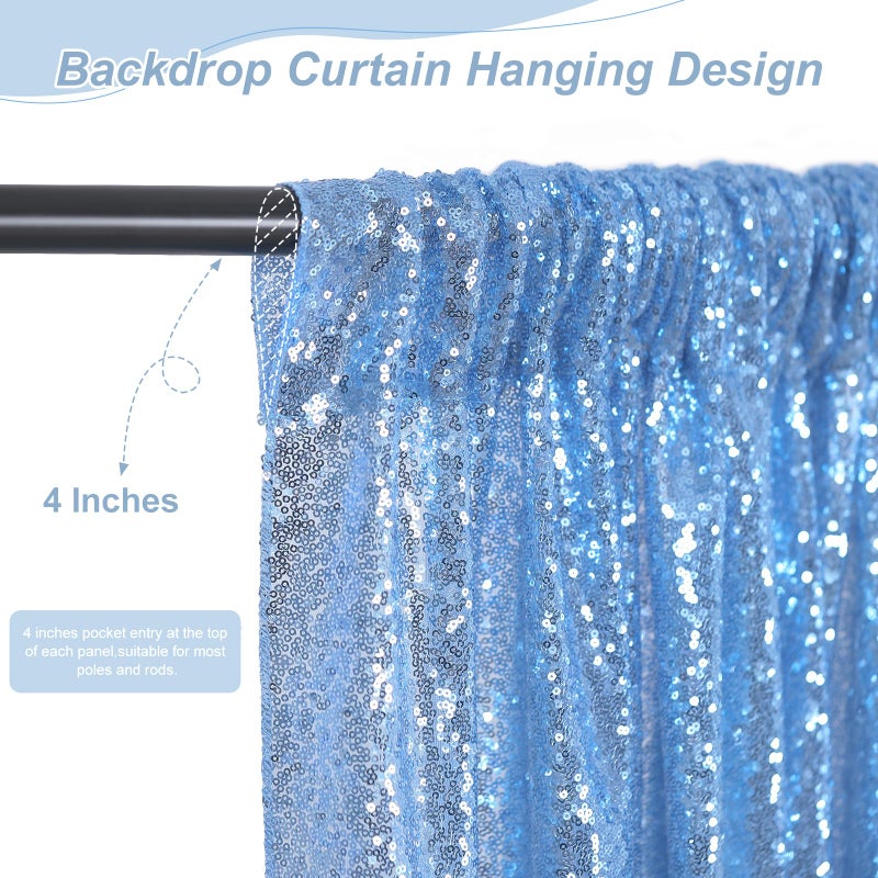 SoarDream Light Blue Sequin Backdrop Curtains,2 Panels 2FTx8FT Glitter Curtain Backdrop Party Decorations Background Drapes for Wedding Birthday Anniversary Graduation Photo Booth Decor - Image 3