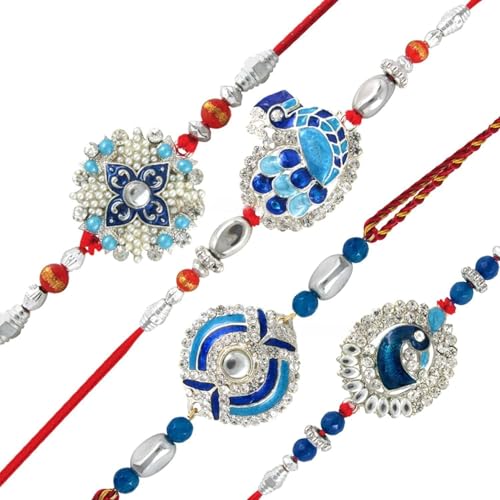 Mahi Set of 4 Rakhi for Brother with Meenakari Work for Rakshabandhan - Rakhi for Bhaiya, Bhai, Brother (CO1104285RC) - Image 1