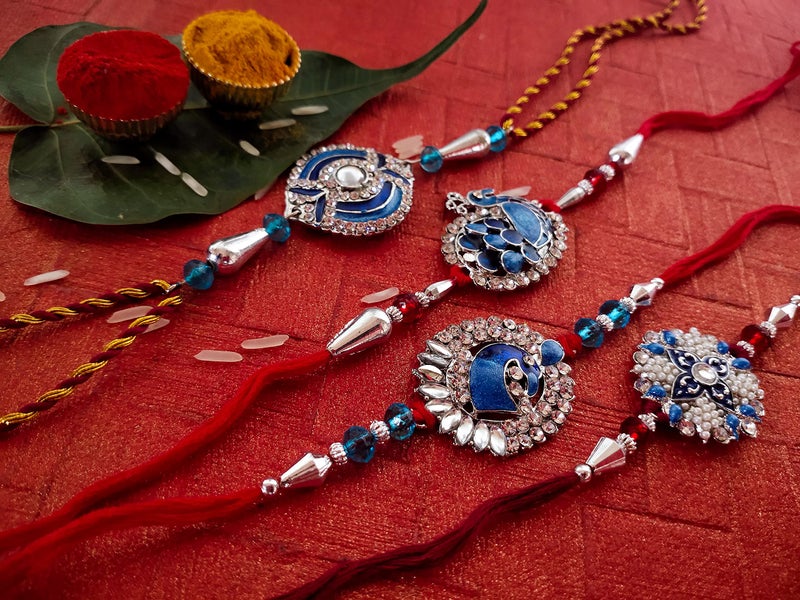 Mahi Set of 4 Rakhi for Brother with Meenakari Work for Rakshabandhan - Rakhi for Bhaiya, Bhai, Brother (CO1104285RC) - Image 2