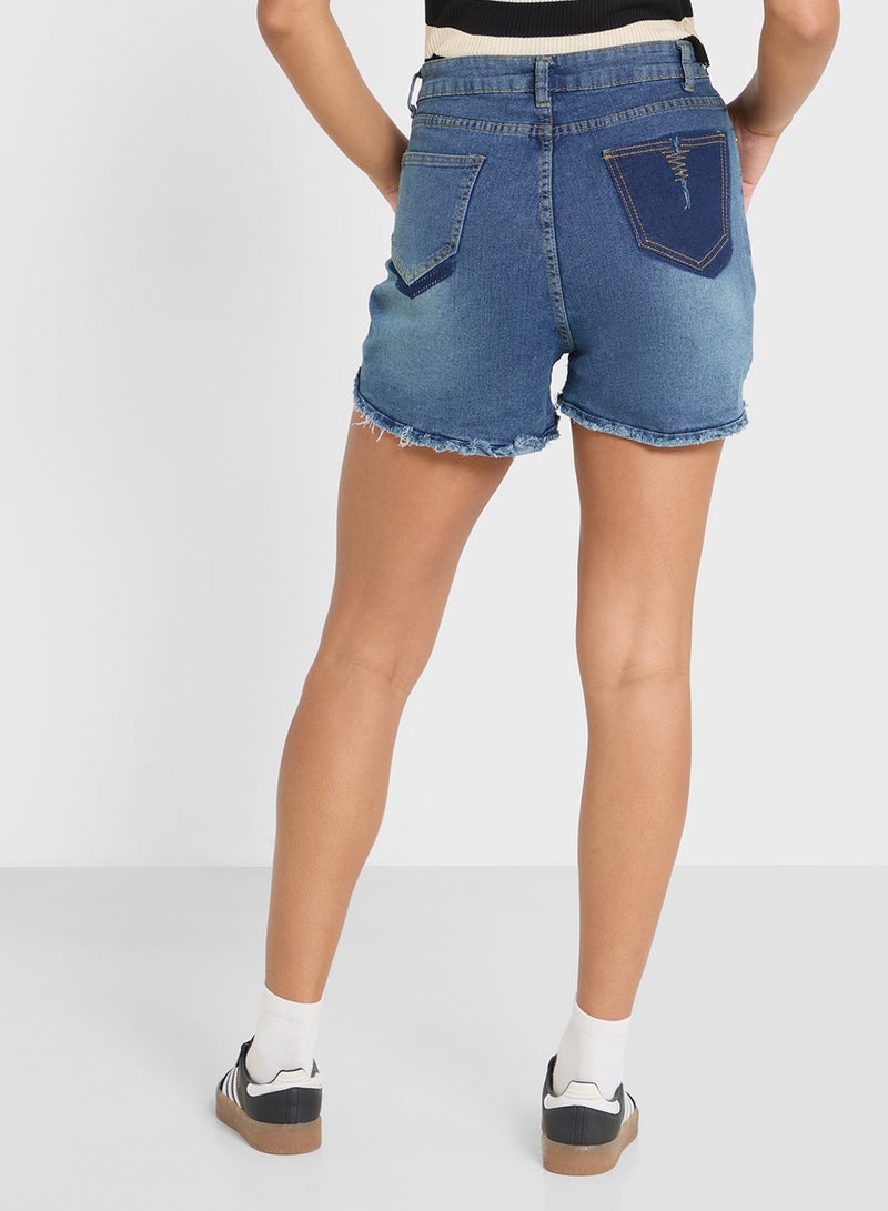 Ginger Wide Leg Denim Shorts With Frayed Hem - Image 3