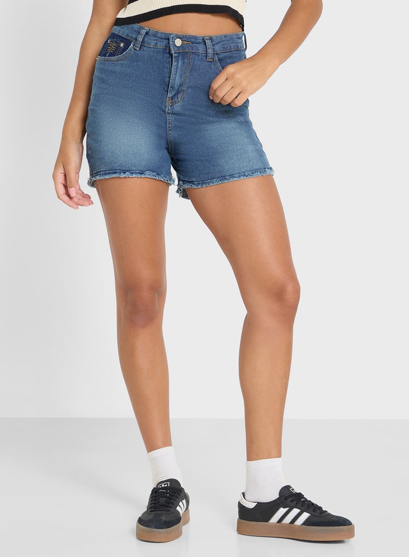 Ginger Wide Leg Denim Shorts With Frayed Hem - Image 1