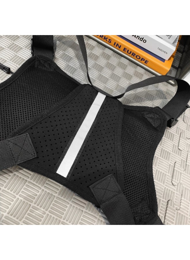 Generic - Trendy Brand Tactical Bag Sports Men's Bag Waterproof Functional Vest Bag Ins Vest Bag Men's Chest Bag Personalized Workwear Backpack-Color:Black Reflective Model - Image 1