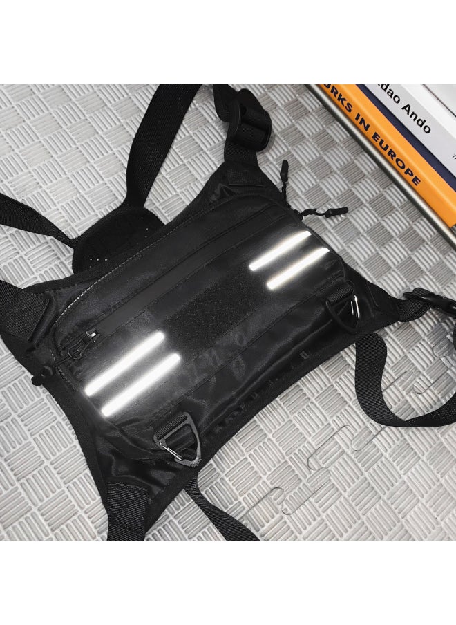 Generic - Trendy Brand Tactical Bag Sports Men's Bag Waterproof Functional Vest Bag Ins Vest Bag Men's Chest Bag Personalized Workwear Backpack-Color:Black Reflective Model - Image 1