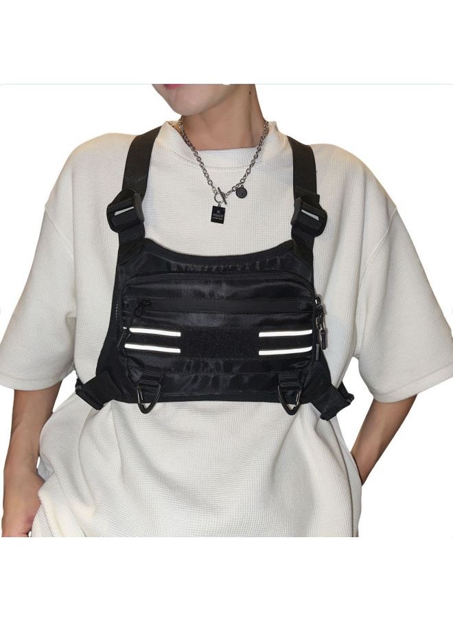 Generic - Trendy Brand Tactical Bag Sports Men's Bag Waterproof Functional Vest Bag Ins Vest Bag Men's Chest Bag Personalized Workwear Backpack-Color:Black Reflective Model - Image 1