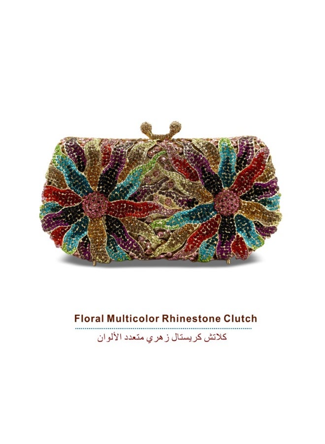 Floral Crystal Rhinestone Evening Clutch Bag, Bow Metal Frame Formal Party Handbag Women Wedding Dinner Purse