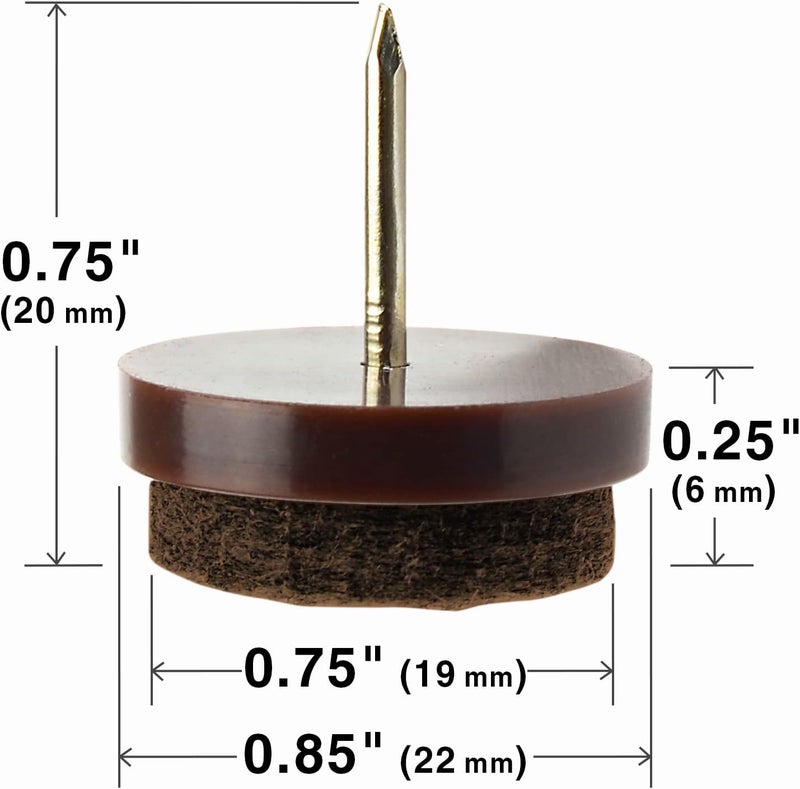 X-Protector Nail-on Felt Pads 40 PCS - 0.85" Felt Furniture Pads - Brown Chair Leg Floor Protectors - Nail in Furniture Pads for Furniture Legs - The Best Felt Chair Pads for Hardwood Floors (22mm)! - Image 3