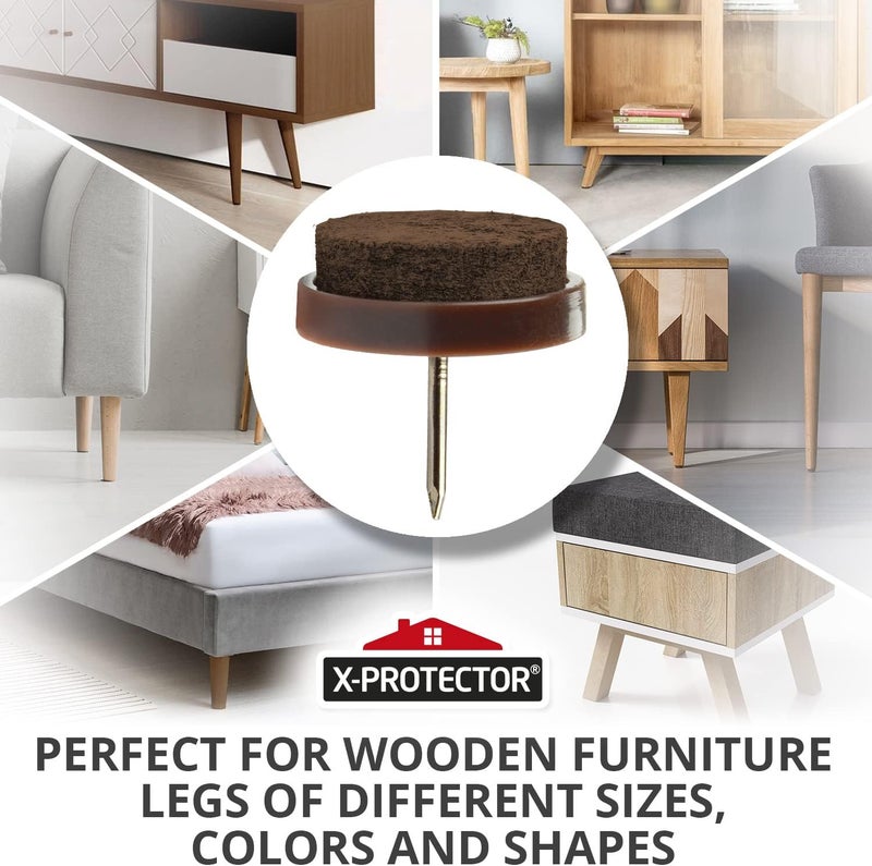 X-Protector Nail-on Felt Pads 40 PCS - 0.85" Felt Furniture Pads - Brown Chair Leg Floor Protectors - Nail in Furniture Pads for Furniture Legs - The Best Felt Chair Pads for Hardwood Floors (22mm)! - Image 2