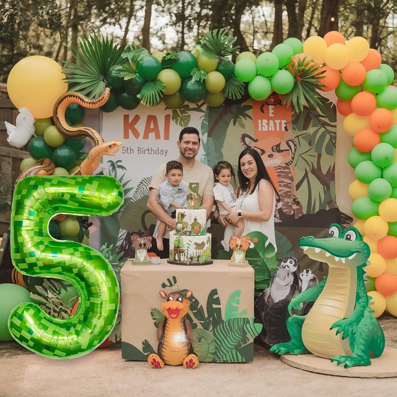 بالون رقم 5 باللون الأخضر الليموني مقاس 40 بوصة لتزيين حفلات أعياد الميلاد، 5 بالونات كبيرة من رقائق معدنية باللون الأخضر الداكن كيلي للأولاد في عيد ميلادهم العاشر على طراز ألعاب الفيديو - Image 3