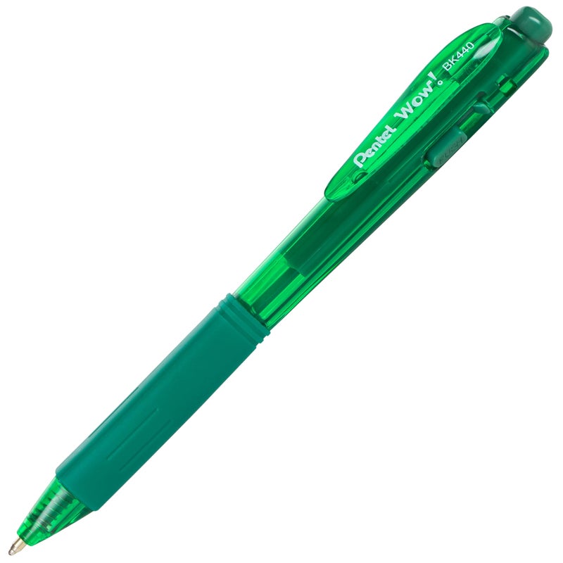 Pentel أقلام حبر جاف قابلة للسحب من بنتل Wow!، (1.0 مم)، خط متوسط، حبر أخضر، علبة من 12 (BK440-D) - Image 2
