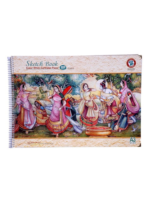 Dattatreya A3 140GSM Sketch Book 50 Sheets with Butter Paper 100 Pages Student Painting Holi Playing Radha Krishna Sketchbooks A3 Sketchbook