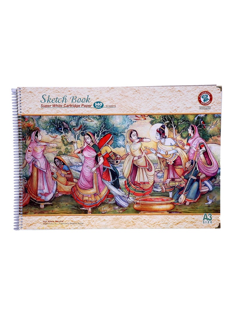Idol Collections Dattatreya A3 140GSM Sketch Book 50 Sheets with Butter Paper 100 Pages Student Painting Holi Playing Radha Krishna Sketchbooks A3 Sketchbook  - Image 1