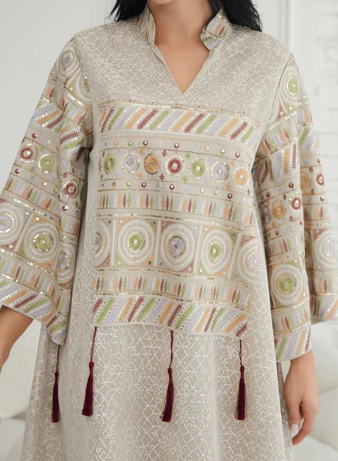 Take Two Take Two Texture Fabric Sequin Patch Detail Jalabiya