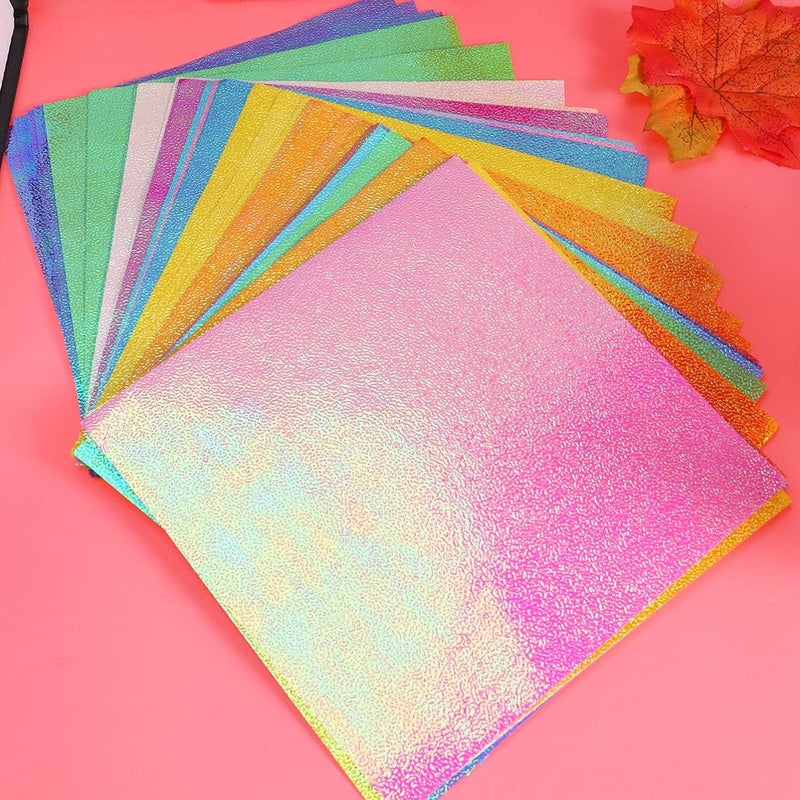 comfrt 50 Sheet Shiny Origami Paper - 10 Colors Square Iridescent Paper Origami Paper, Decoration Paper, Glitter Square Folding Paper for Kids Arts & Crafts Projects - Image 2