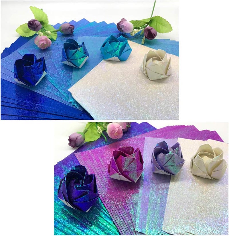 comfrt 50 Sheet Shiny Origami Paper - 10 Colors Square Iridescent Paper Origami Paper, Decoration Paper, Glitter Square Folding Paper for Kids Arts & Crafts Projects - Image 4