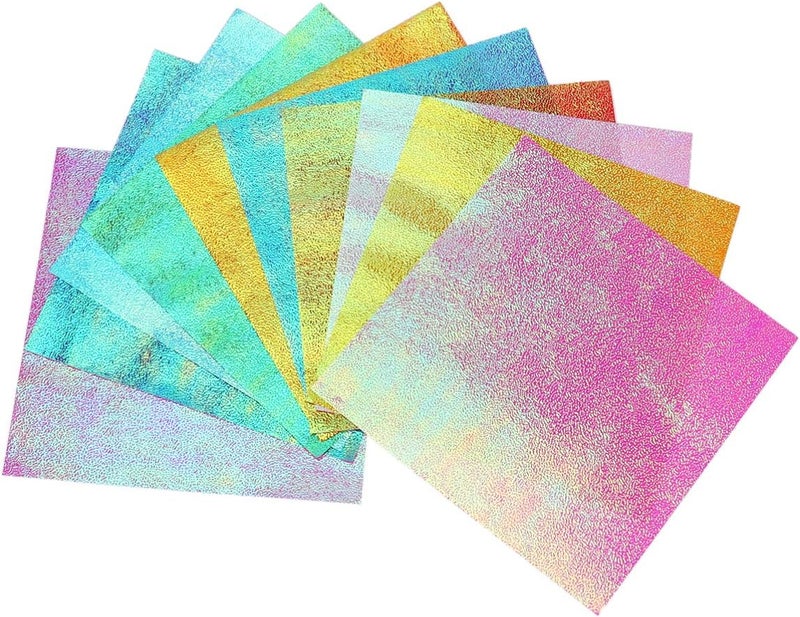 comfrt 50 Sheet Shiny Origami Paper - 10 Colors Square Iridescent Paper Origami Paper, Decoration Paper, Glitter Square Folding Paper for Kids Arts & Crafts Projects - Image 1