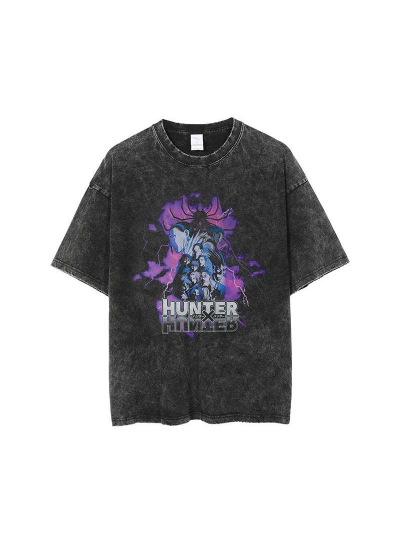 Generic - New Anime Printed T-shirt Short Sleeves 220g Cotton Men Womens Top Dull Black Crew Neck Anime Shirt 76 - Image 1