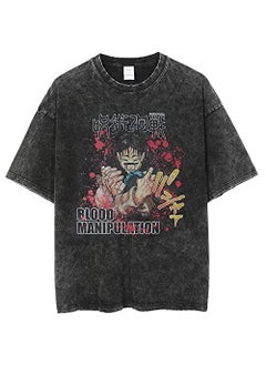 New Anime Printed T-shirt Short Sleeves 220g Cotton Men Womens Top Dull Black Crew Neck Anime Shirt 76