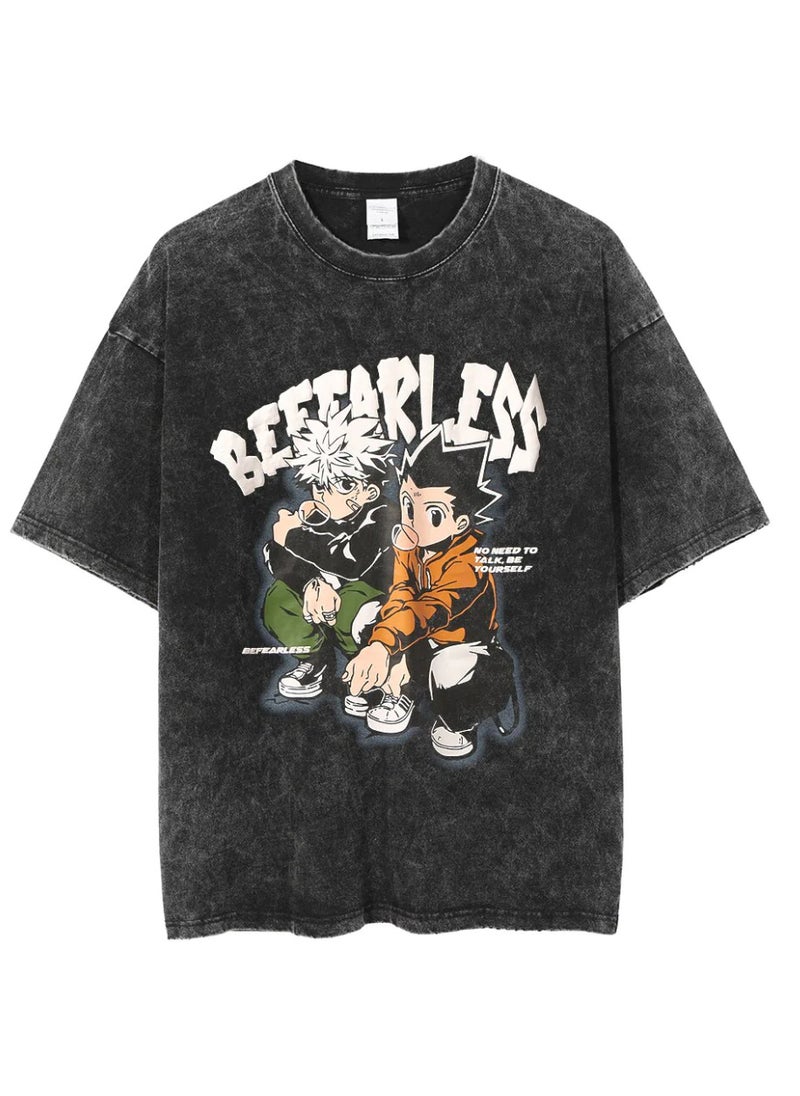 Generic - New Anime Printed T-shirt Short Sleeves 220g Cotton Men Womens Top Dull Black Crew Neck Anime Shirt 76 - Image 1