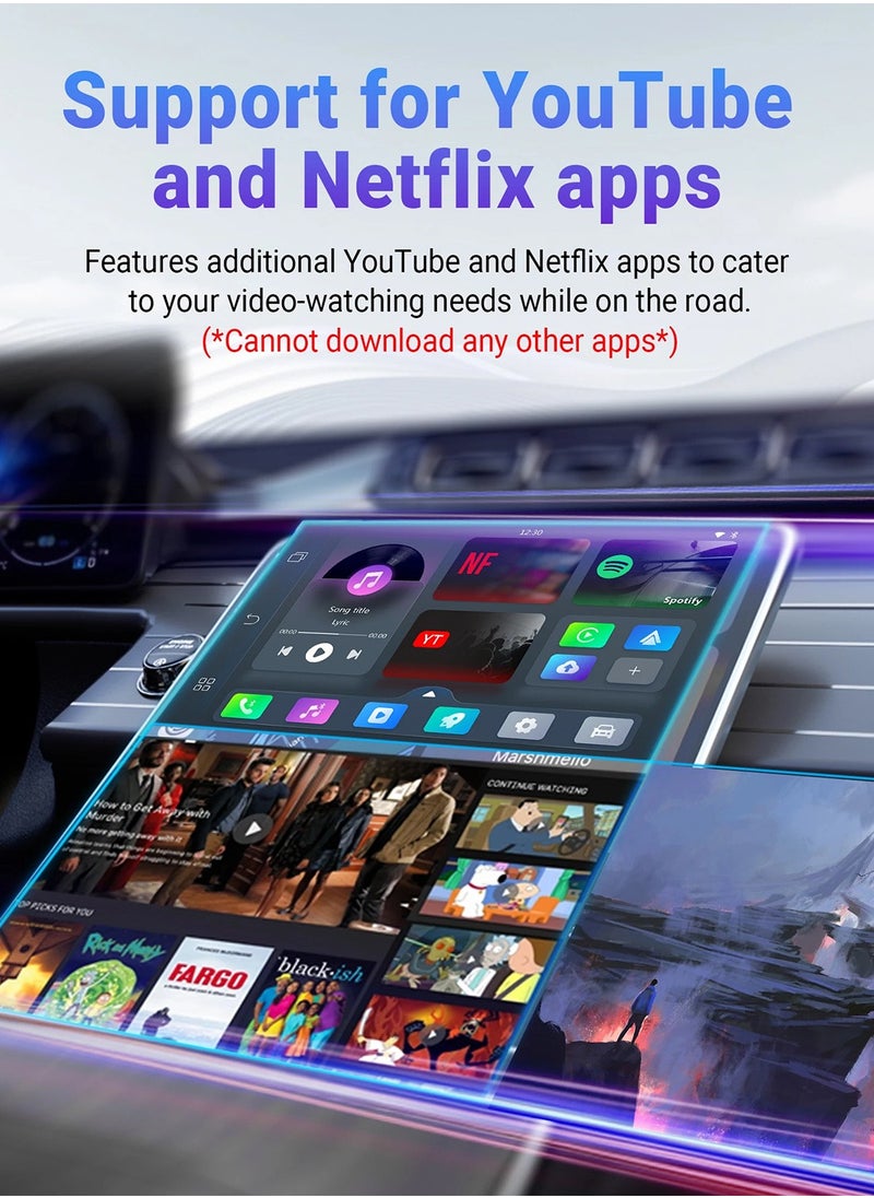 Ottocast Play2Video Wireless CarPlay Android Auto All-in-one Adapter Built-in 2 Video App Support for Youtube Netflix TV Box Car Play