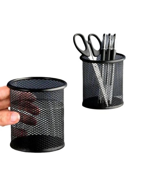 QSHOP® Pen Holder, Round Metal Mesh Desk Organizer for Office Home Study Table