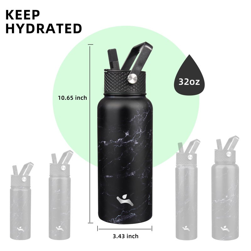 Konokyo 32 oz Insulated Water Bottle Stainless Steel Sport Bottles with 3 Lids,Marble Midnight - Image 5