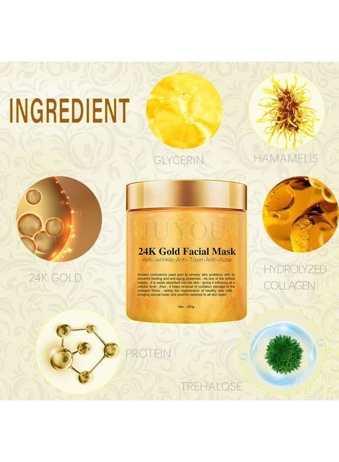 JUYOU 24K Gold Facial Mask / 24K Gold Tearing Mask, Anti-Aging Face Mask For Flawless Skin, Reduces the Appearances OF Fine Lines & Wrinkles, Clears Acne, Minimizes Pores, Moisturizes & Firms Our Skin - Image 4