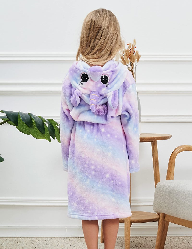 CHETOSHO Soft Unicorn Hooded Robe with Matching Slippers Headband and Blindfold for Girls - Purple Stars 10-12 Years - Image 2