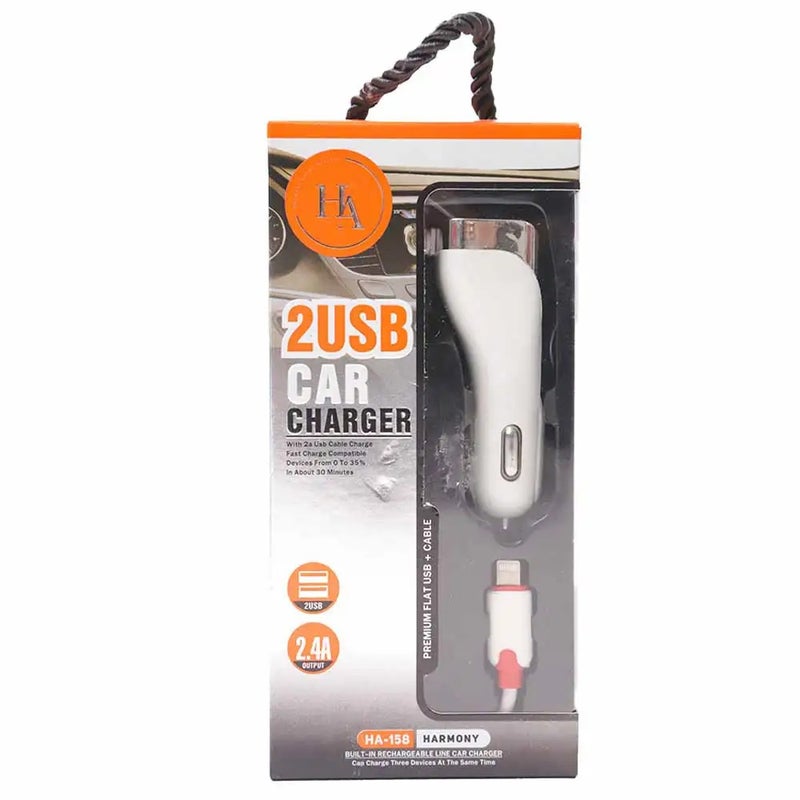 Harmony Micro USB Car Charger with Cable- White