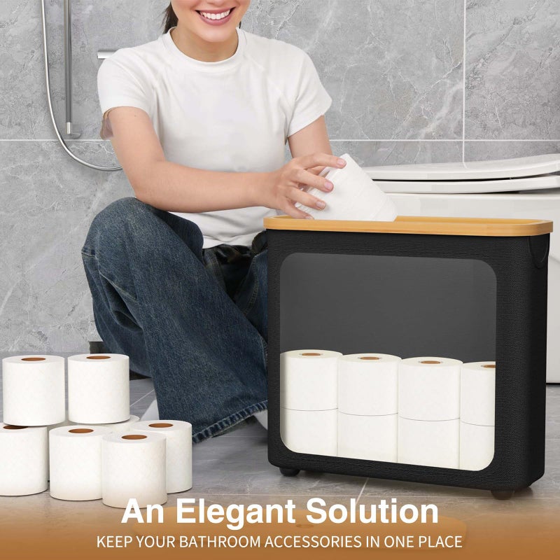 WRRLORS Toilet Paper Storage with Bamboo Lid,Foldable Basket Organizer for Bathroom, Holds 9 Mega/12 Regular Rolls, Waterproof Toilet Paper Holder Storage with Non-Slip Base,Black - Image 4