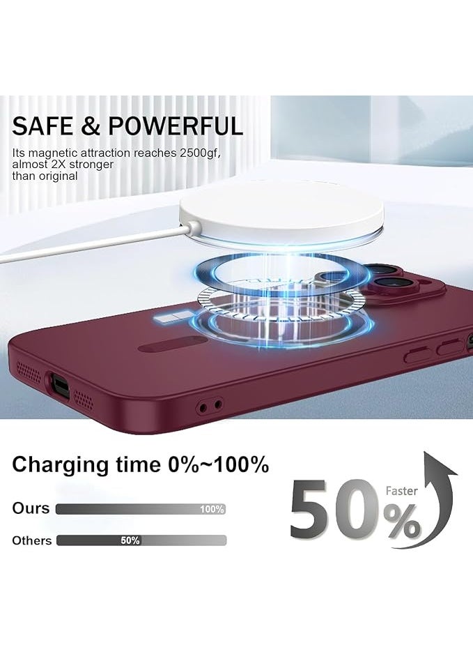 Compatible with Magnetic for iPhone 12 Pro Max Case [Compatible with MagSafe][Built-in Camera Lens Protector] Slim Soft Silicone Bumper Shockproof Metallic Luster Phone Case (Win Red) - Image 3