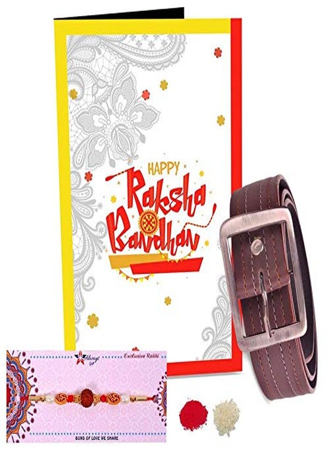 Alwaysgift Marvellous RUDRAKSH Rakhi Happy Raksha Bandhan Greeting Card & Belt Hamper - Image 1