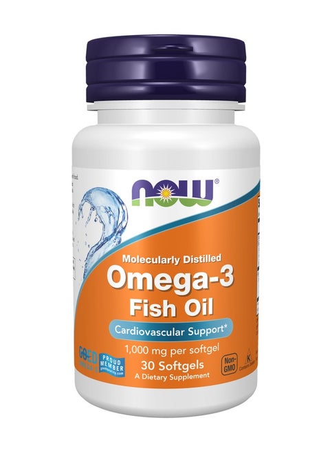 Now Molecularly Distilled Omega-3 Dietary Supplement 30 Softgels