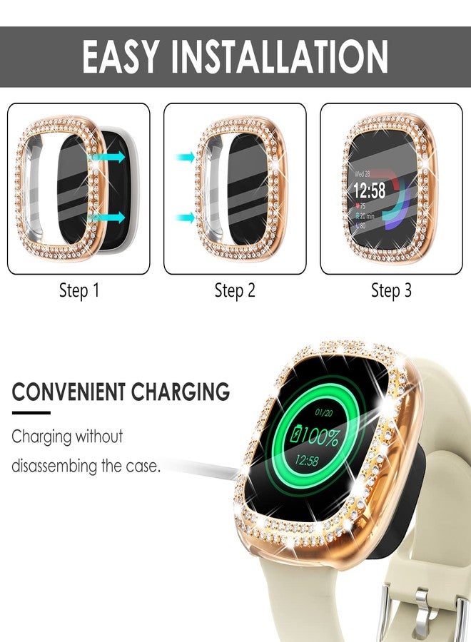 CHANCHY 4 Pack Compatible with Fitbit Versa 4 Screen Protector Case, Soft TPU Full Protective Case Cover Bumper Bling Crystal Diamond Frame for Fitbit Versa 4 Smart Watch, Rose Gold/Clear/Silver/Black - Image 5