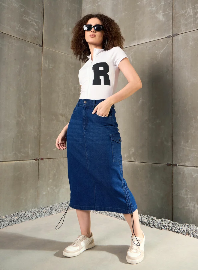 ساسافراس Sassafras White Front Zipper Initial Print Fitted T-Shirt