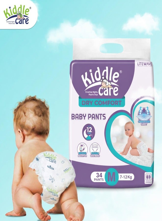 Kiddle Care Dry Comfort Advanced Soft Baby Diaper Pants | Medium (M) | Pack of 2 | 68 Pieces | 7-12 Kg | Up to 12 Hours Protection, Prevents Leakage, Wetness Indicator - Image 2