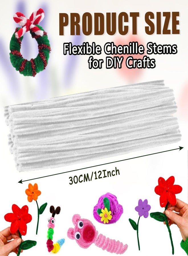 Murtenze 100 Pieces Flexible Pipe Cleaners, White Chenille Stems Craft Supplies, 6 mm x 12 Inch for DIY Crafts Project/Decorators - Image 3