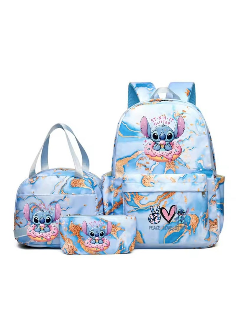 ستيتش حقيبة مدرسية مقاومة للماء بتصميم رمال متحركة ذهبية اللون من ستيتش، مناسبة للمرحلة الابتدائية والإعدادية، حقيبة ظهر للسفر للشباب، مقاس 31*43*15 سم، حقيبة غداء مقاس 27*20*20 سم، حقيبة أقلام رصاص، طقم من ثلاث قطع