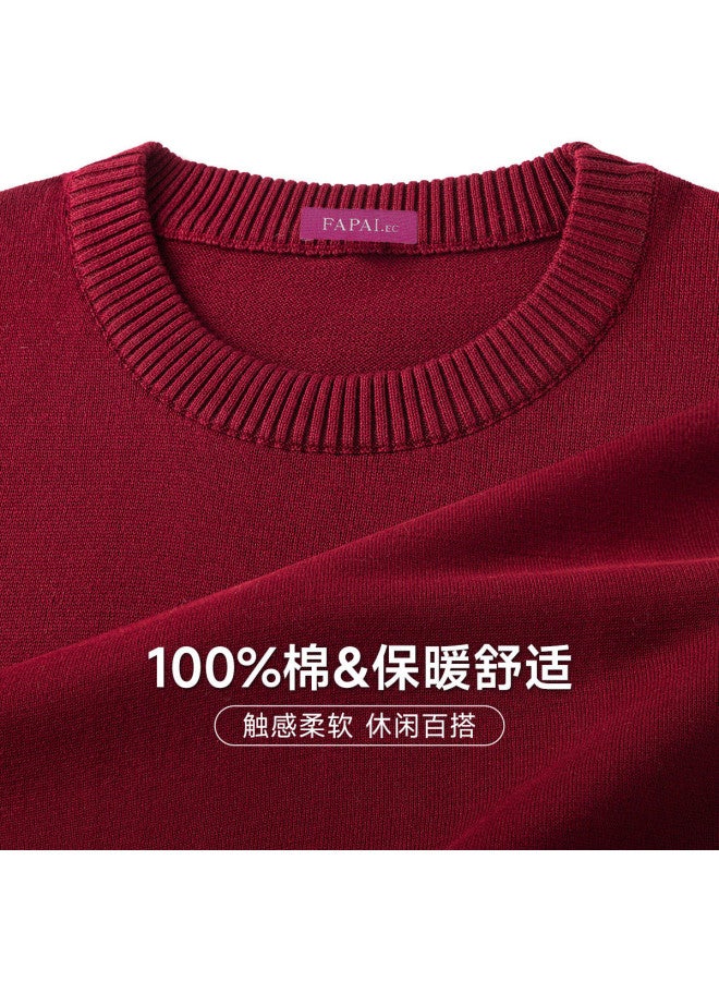Fapai Men's Sweater Men's Warm Comfortable Knitwear Simple Solid Color Pullover Round Neck Sweater - Image 2