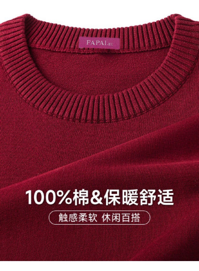 Fapai Men's Sweater Men's Warm Comfortable Knitwear Simple Solid Color Pullover Round Neck Sweater - Image 1