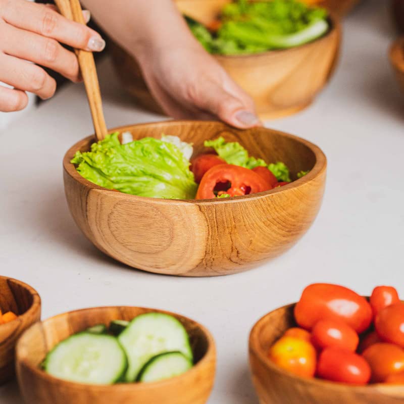 Rainforest Bowls Rainforest Bowls Set of 2 6"" Regular Round Javanese Teak Wood Bowls- Perfect for Everyday Use  Hot & Cold Friendly  Ultra-Durable- Premium Solid Wooden Bowls Handcrafted by Indonesian Artisans - Image 3