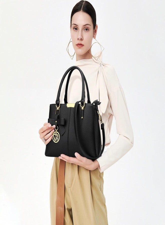 KKXIU 3 Zippered Compartments Purses and Handbags for Women Top Handle Satchel Shoulder Ladies Bags (A-Black) - Image 2