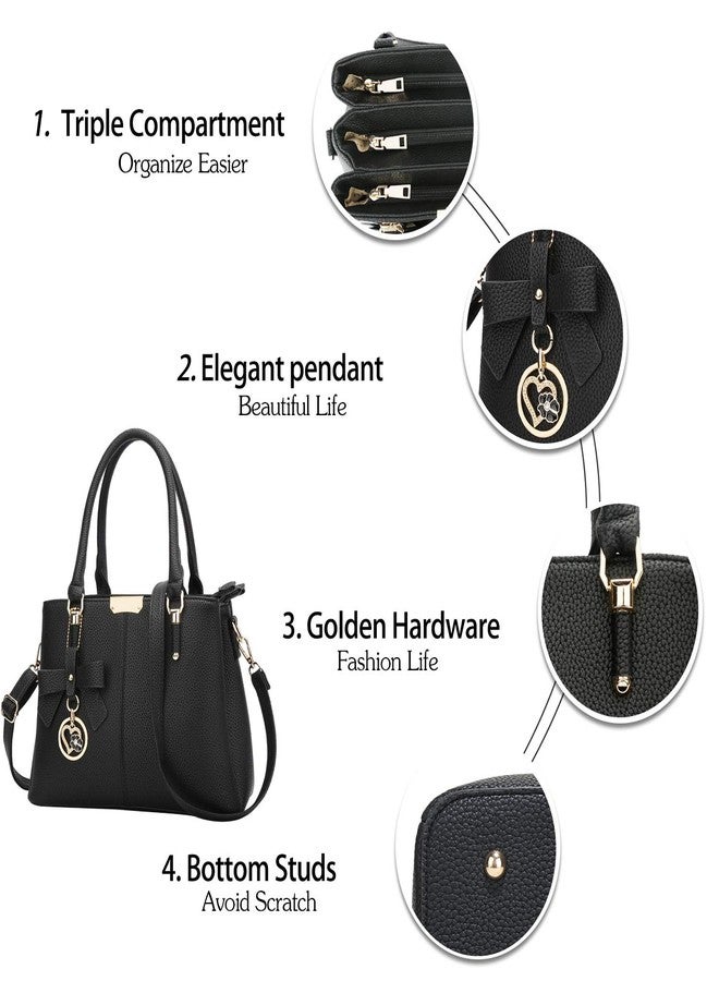 KKXIU 3 Zippered Compartments Purses and Handbags for Women Top Handle Satchel Shoulder Ladies Bags (A-Black) - Image 3