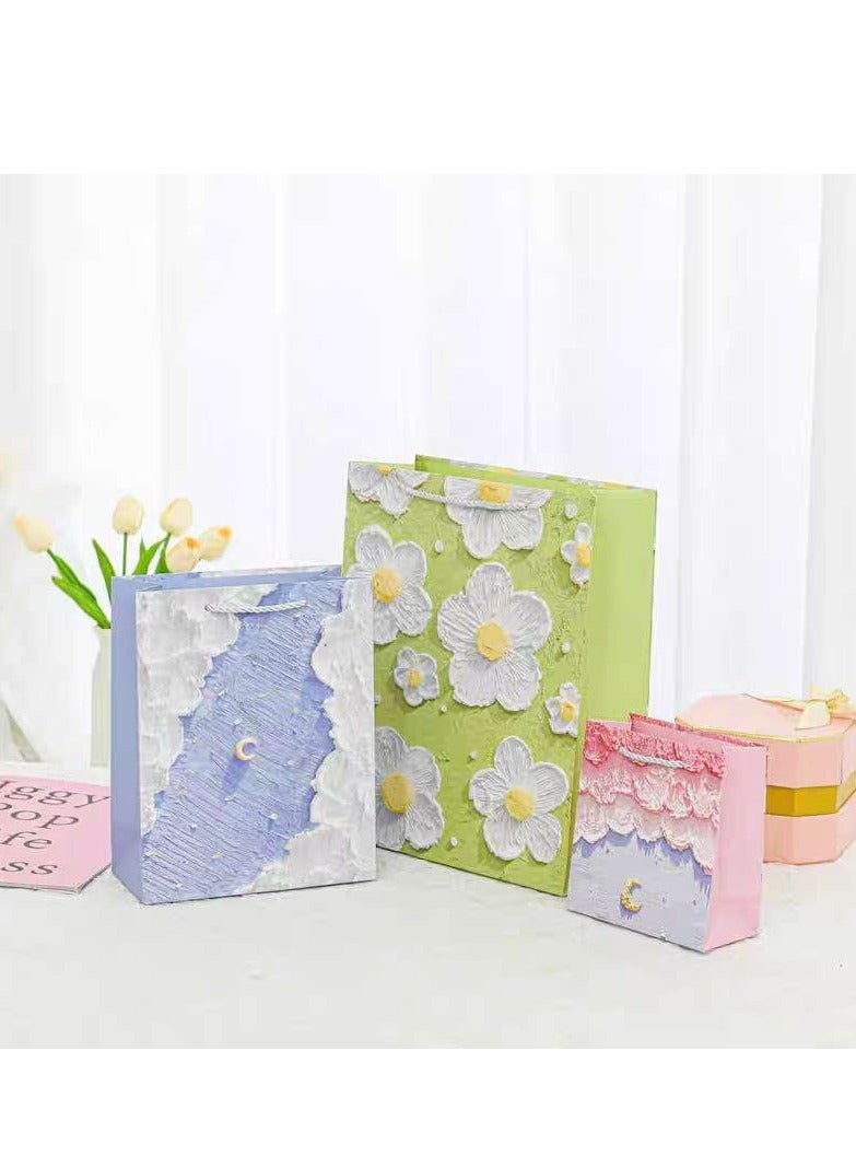 10 قطع من أكياس الهدايا الفاخرة لعيد رمضان والعيد، أكياس ورقية قابلة للطي وإعادة الاستخدام، لوحة زيتية إبداعية ثلاثية الأبعاد - Image 3