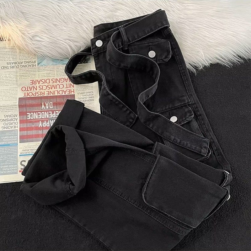 Multi-Pocket Cargo Jeans Men Casual Loose Streetwear Black (Patch Pocket) Heavy Industry 