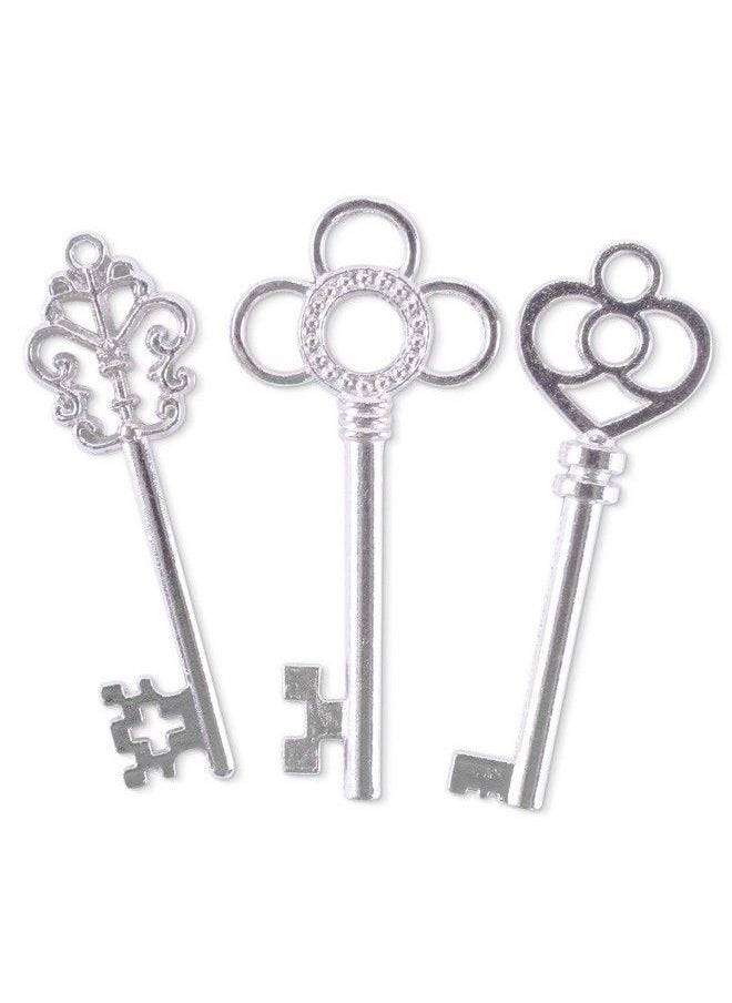 Super Z Outlet Antique Style Bronze Brass Skeleton Castle Dungeon Pirate Keys For Birthday Party Favors Mini Treasure Toy Gifts Medieval Middle Ages Theme (30 Pieces) (Silver)  - Image 3