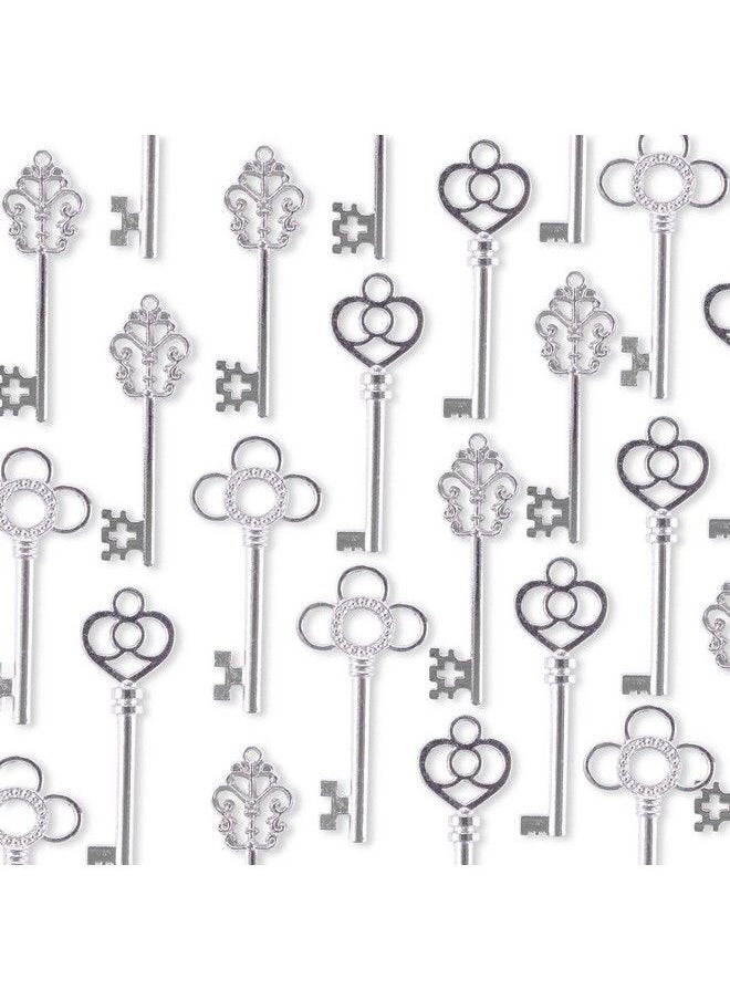 Super Z Outlet Antique Style Bronze Brass Skeleton Castle Dungeon Pirate Keys For Birthday Party Favors Mini Treasure Toy Gifts Medieval Middle Ages Theme (30 Pieces) (Silver)  - Image 1